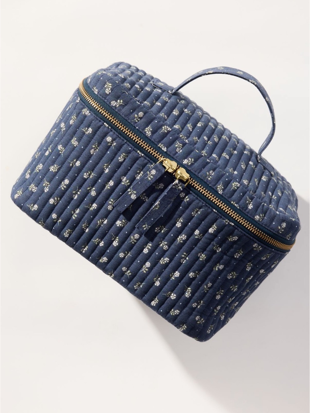 Anthropologie Quilted Navy Floral Travel Case with Top Handle